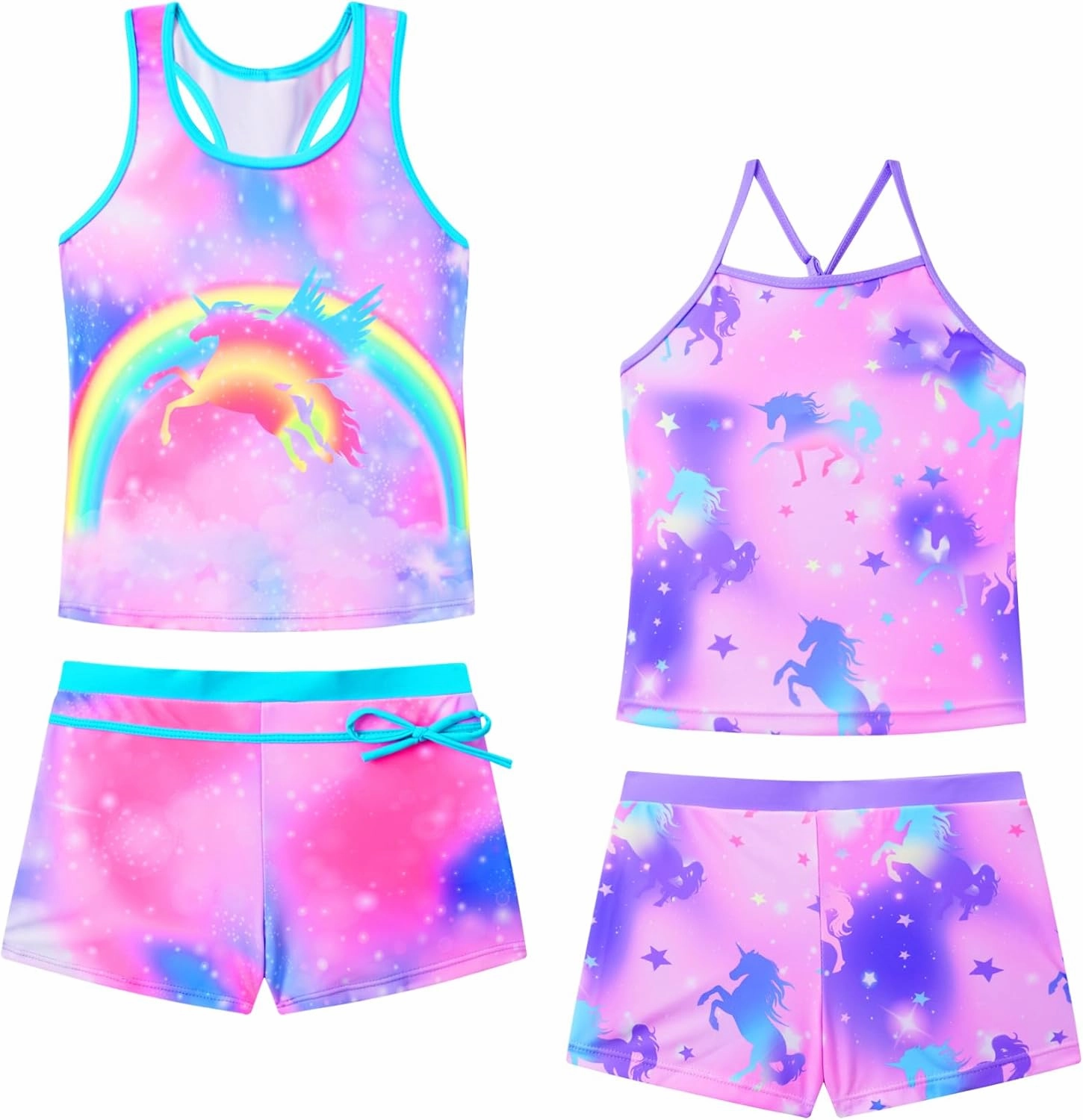Akokvlar Girls Two Piece Bathing Suit Swimsuit Tankini Swimwear with Boyshort