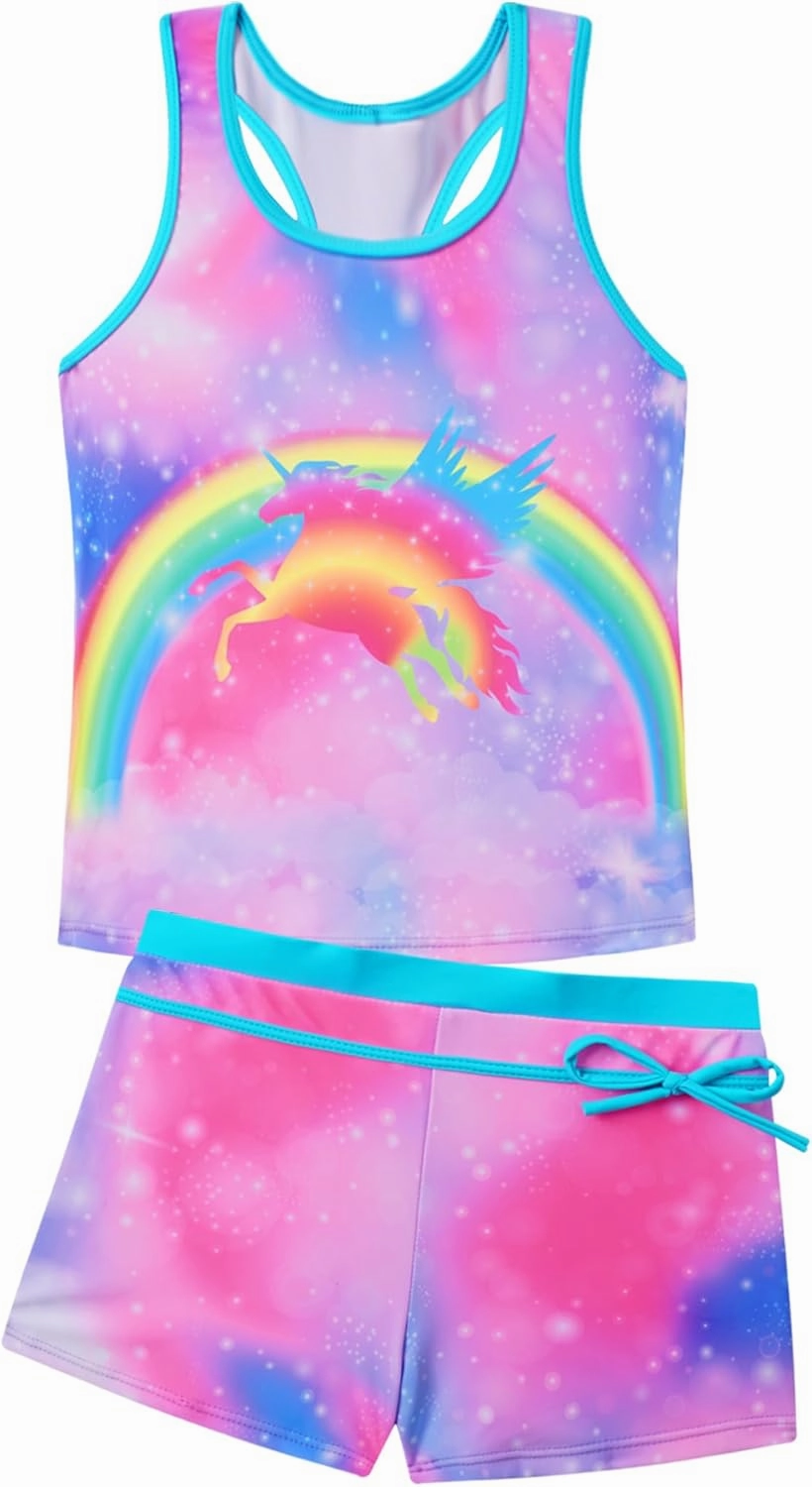 Akokvlar Girls Two Piece Bathing Suit Swimsuit Tankini Swimwear with Boyshort