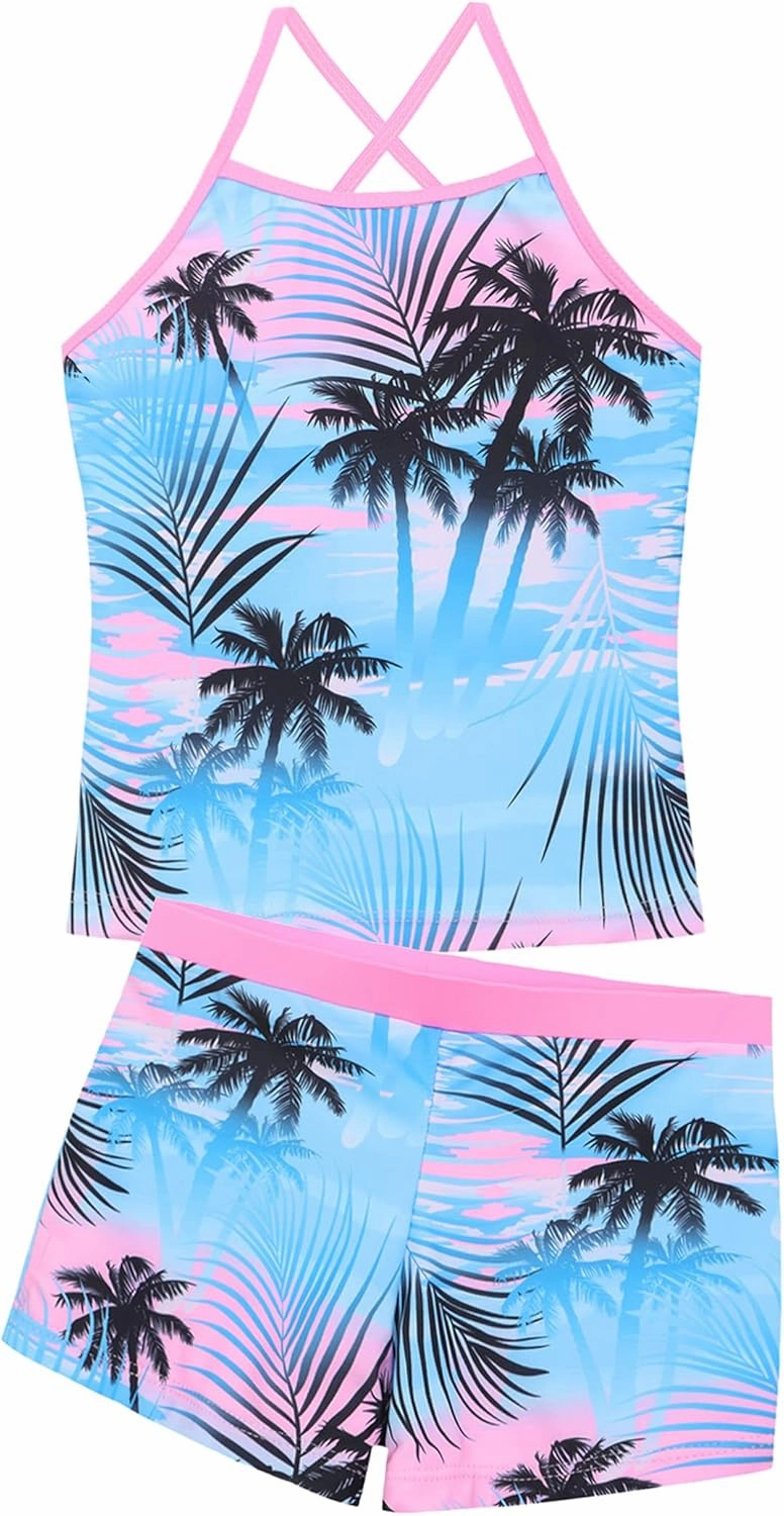 Akokvlar Girls Two Piece Bathing Suit Swimsuit Tankini Swimwear with Boyshort