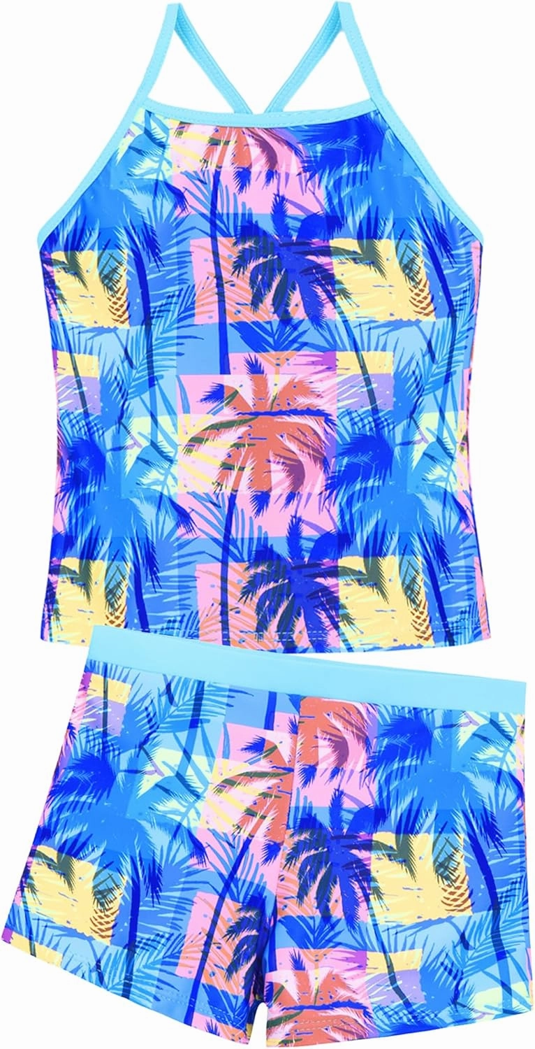 Akokvlar Girls Two Piece Bathing Suit Swimsuit Tankini Swimwear with Boyshort