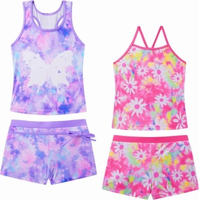 Akokvlar Girls Two Piece Bathing Suit Swimsuit Tankini Swimwear with Boyshort