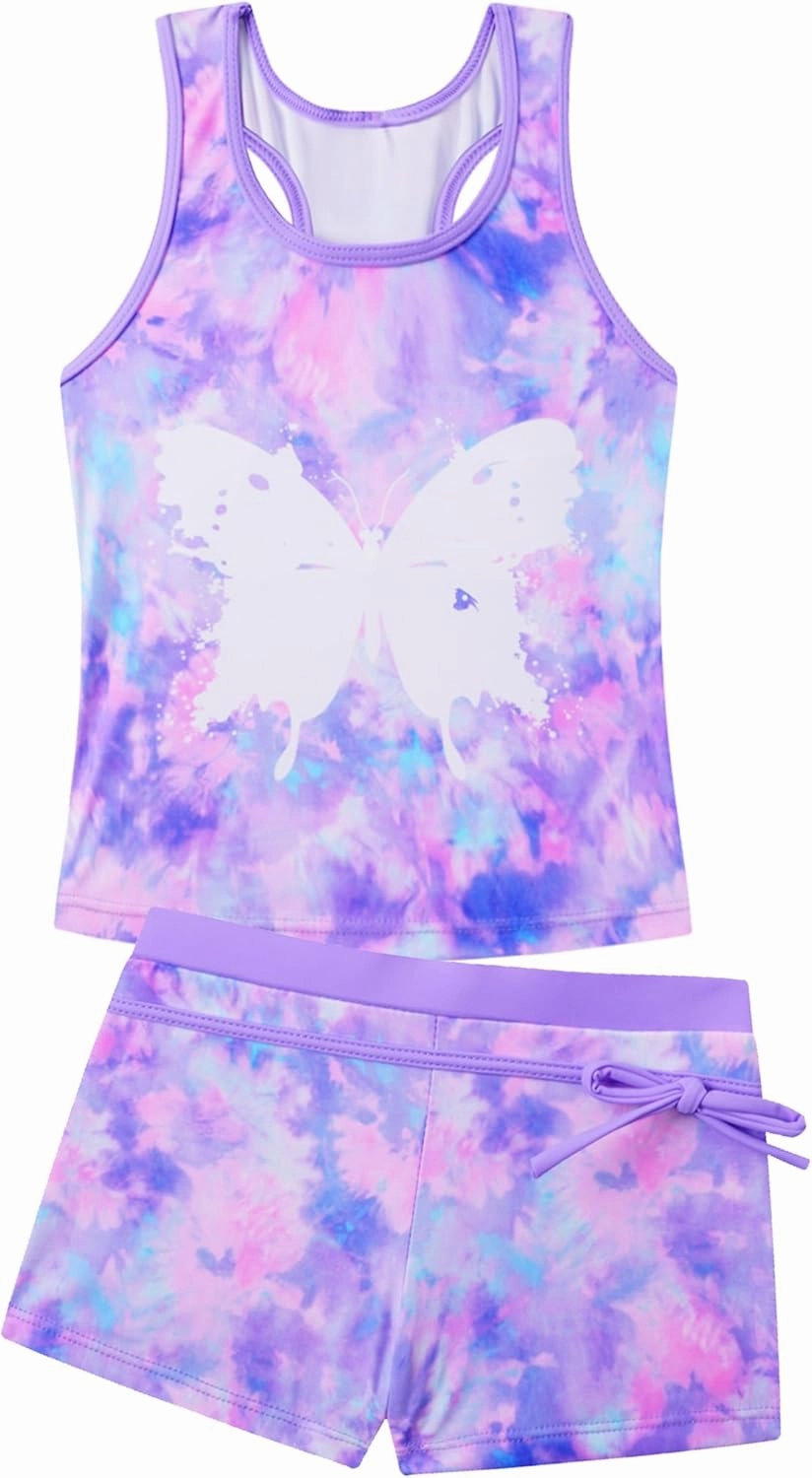 Akokvlar Girls Two Piece Bathing Suit Swimsuit Tankini Swimwear with Boyshort
