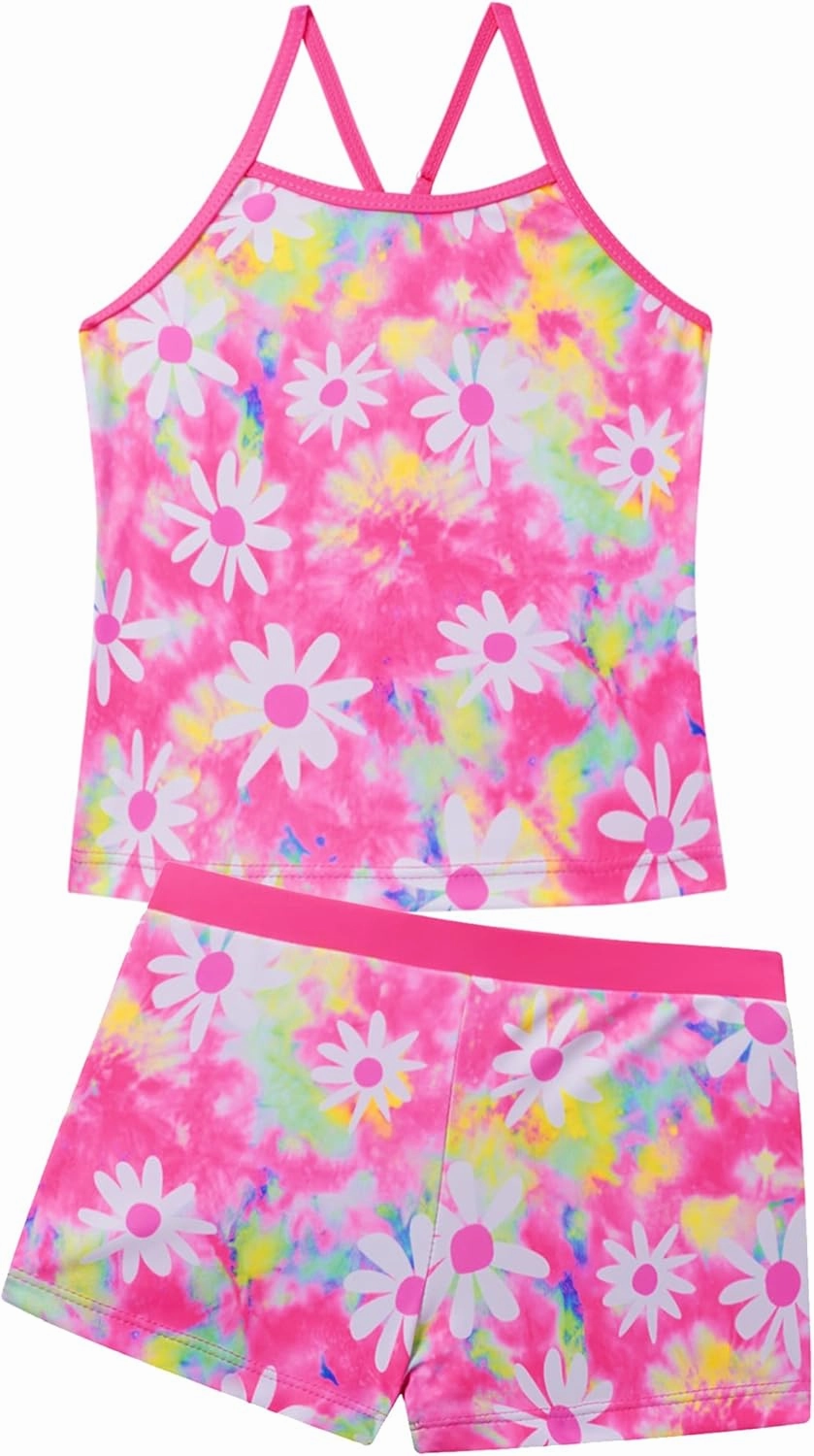Akokvlar Girls Two Piece Bathing Suit Swimsuit Tankini Swimwear with Boyshort