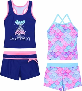 Akokvlar Girls Two Piece Bathing Suit Swimsuit Tankini Swimwear with Boyshort