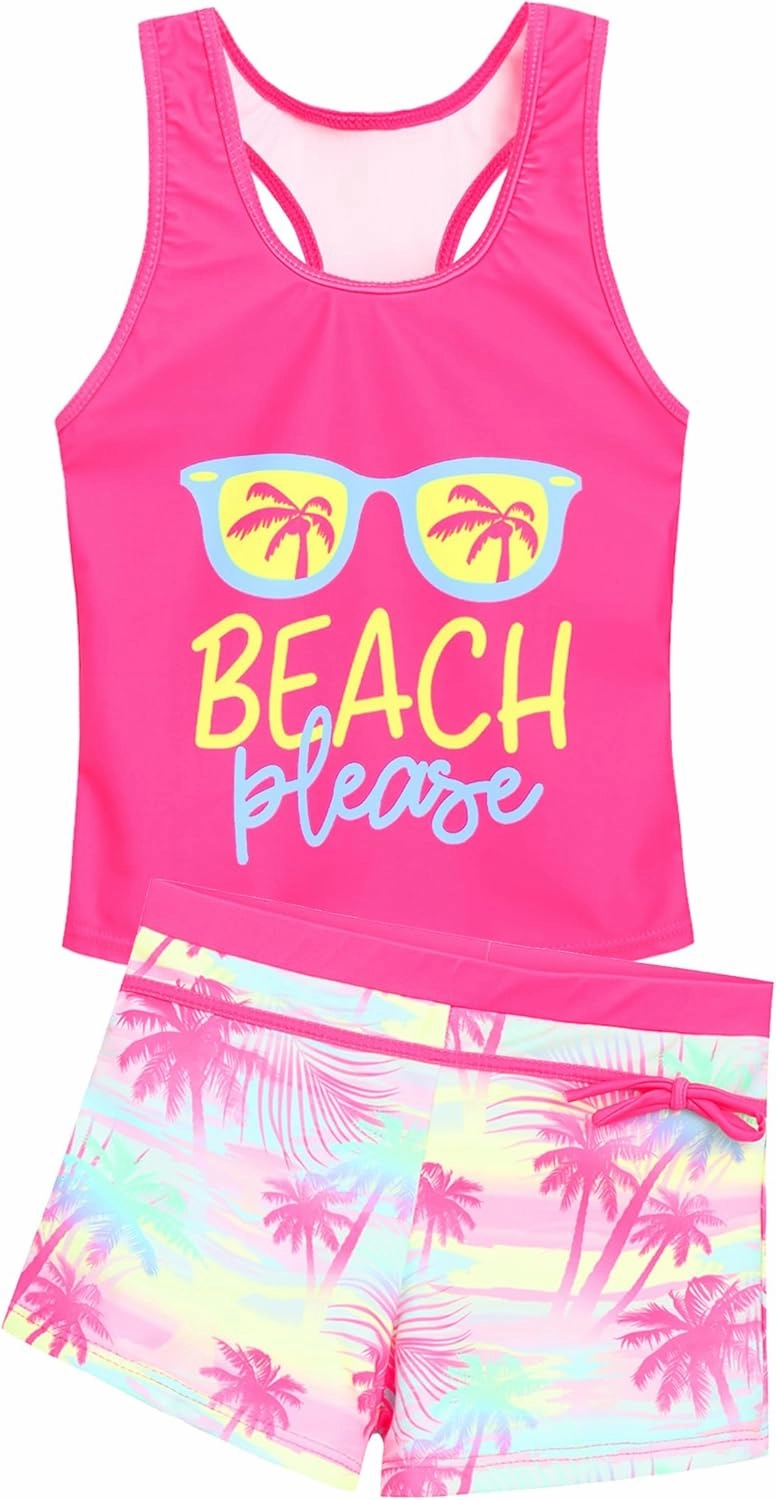 Akokvlar Girls Two Piece Bathing Suit Swimsuit Tankini Swimwear with Boyshort