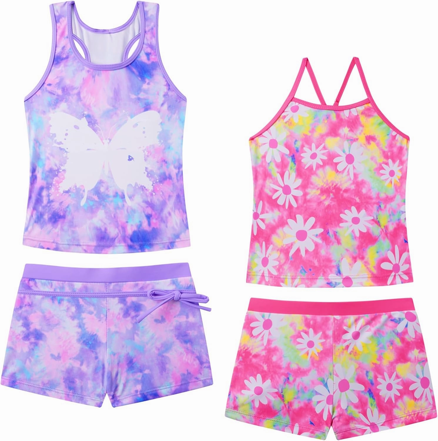 Akokvlar Girls Two Piece Bathing Suit Swimsuit Tankini Swimwear with Boyshort