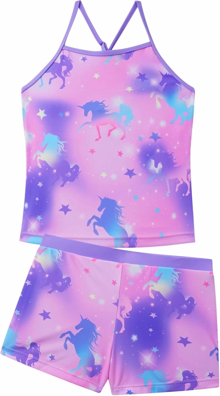 Akokvlar Girls Two Piece Bathing Suit Swimsuit Tankini Swimwear with Boyshort