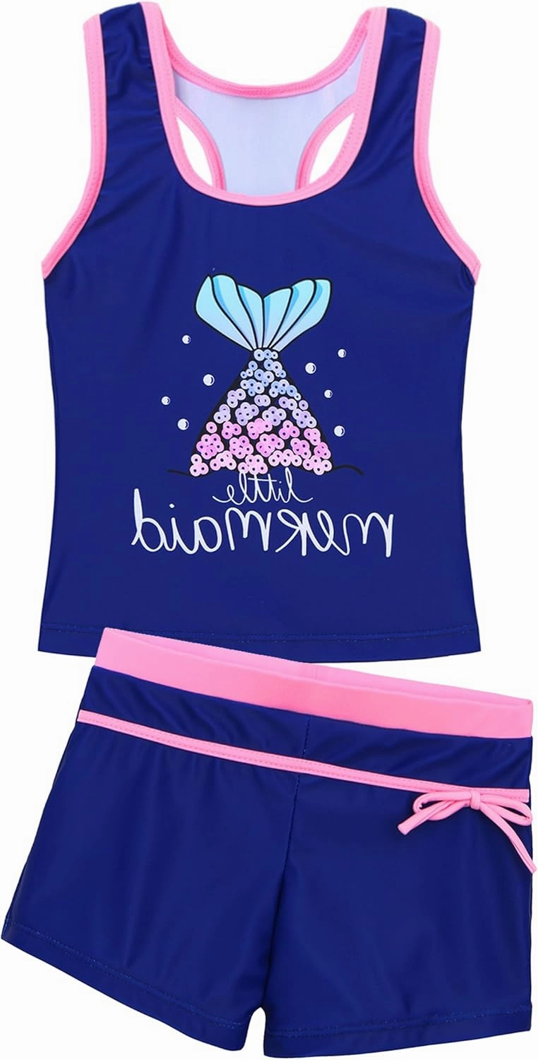 Akokvlar Girls Two Piece Bathing Suit Swimsuit Tankini Swimwear with Boyshort