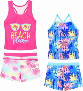 Akokvlar Girls Two Piece Bathing Suit Swimsuit Tankini Swimwear with Boyshort