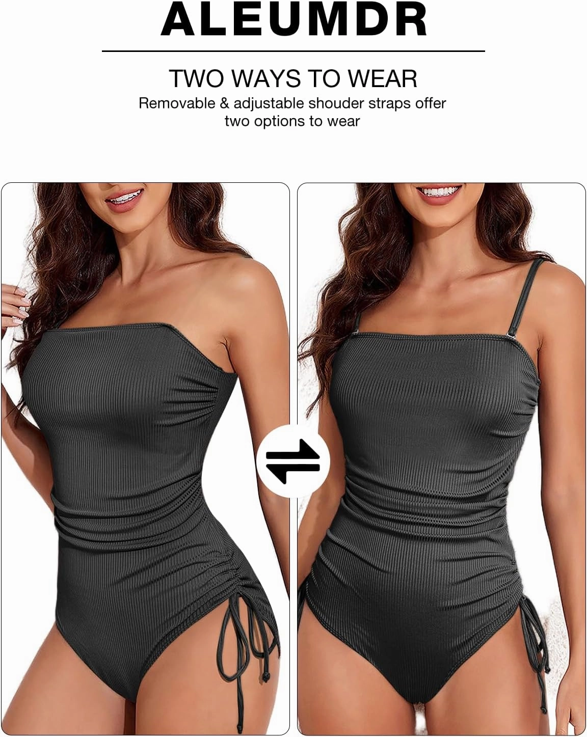 Aleumdr Women's Ribbed One Piece Tummy Control Swimsuit Cheeky Tie Side High Cut Bathing Suit Swimwear