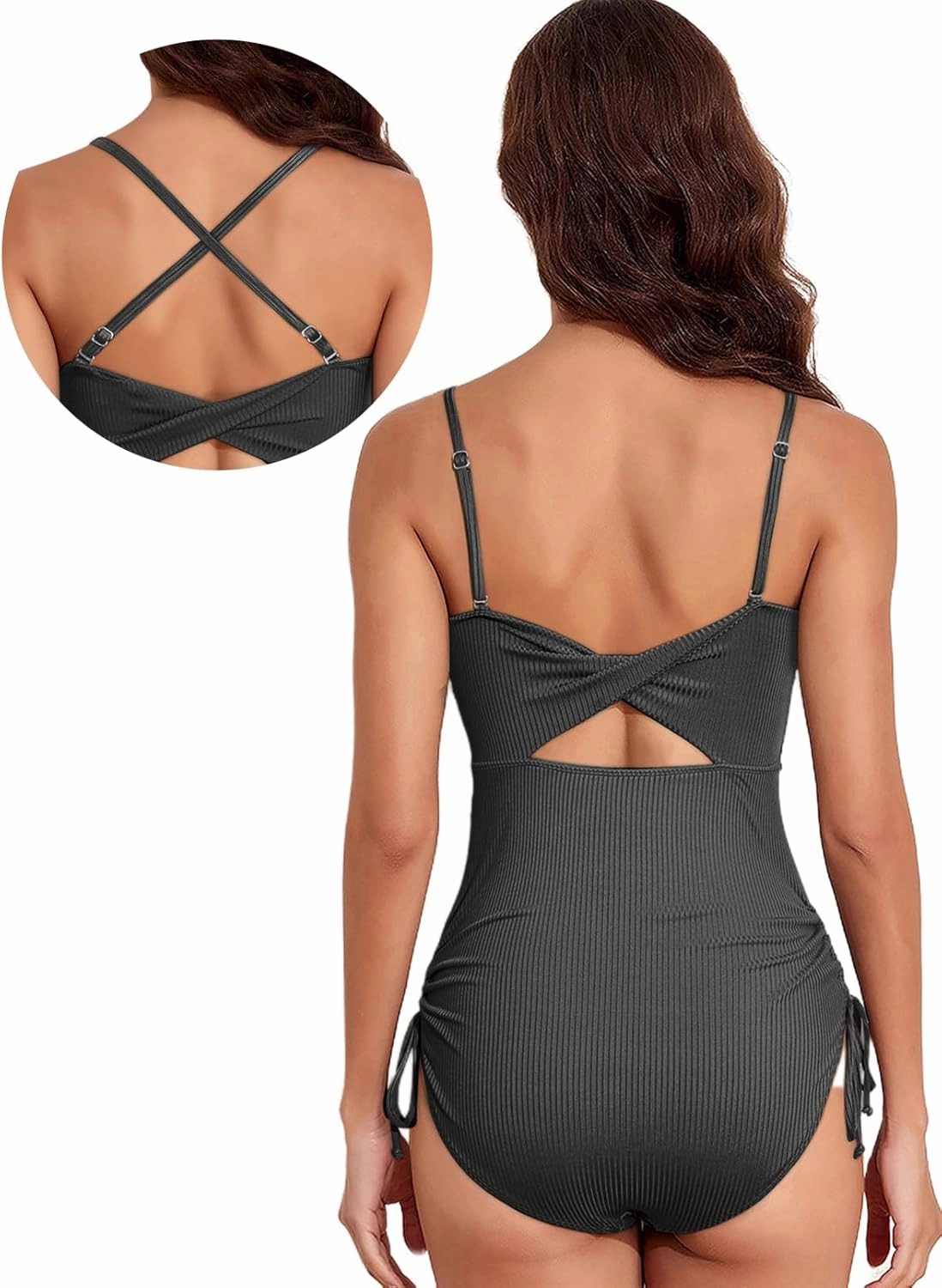 Aleumdr Women's Ribbed One Piece Tummy Control Swimsuit Cheeky Tie Side High Cut Bathing Suit Swimwear