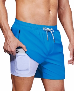 Alimens & Gentle Mens Swim Trunks 5" with Compression Linner Swim Shorts with Zipper Pocket Quick Dry Board Shorts for Men