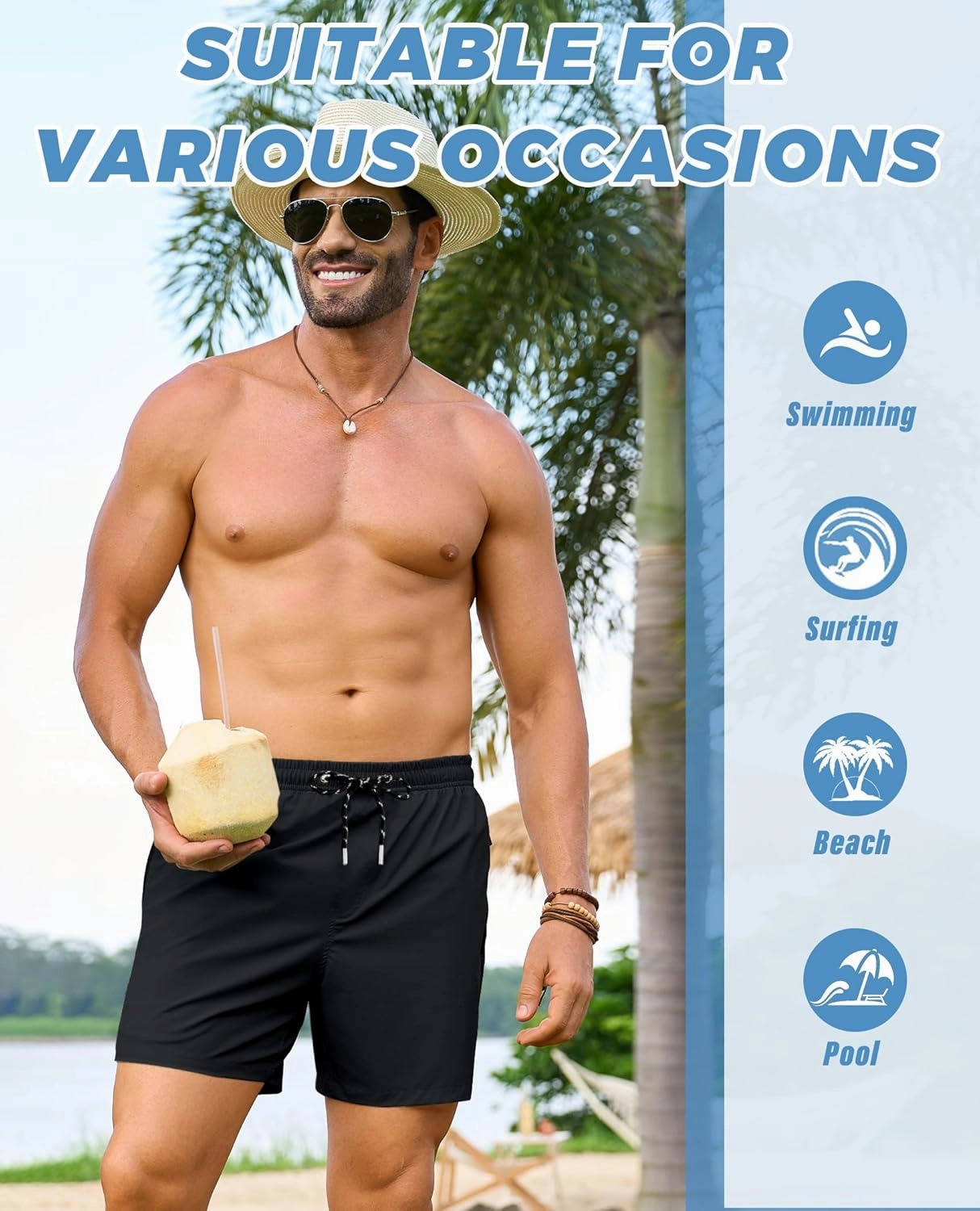 Alimens & Gentle Mens Swim Trunks 5" with Compression Linner Swim Shorts with Zipper Pocket Quick Dry Board Shorts for Men