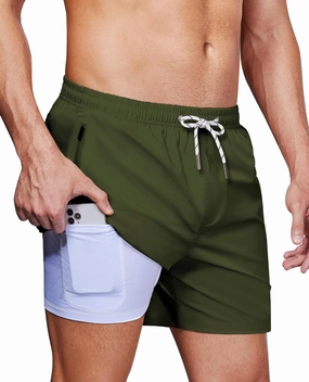 Alimens & Gentle Mens Swim Trunks 5" with Compression Linner Swim Shorts with Zipper Pocket Quick Dry Board Shorts for Men
