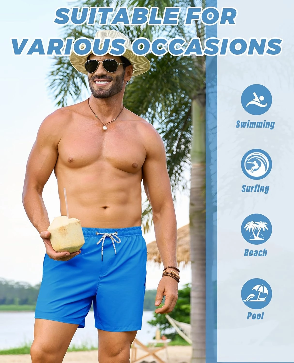 Alimens & Gentle Mens Swim Trunks 5" with Compression Linner Swim Shorts with Zipper Pocket Quick Dry Board Shorts for Men