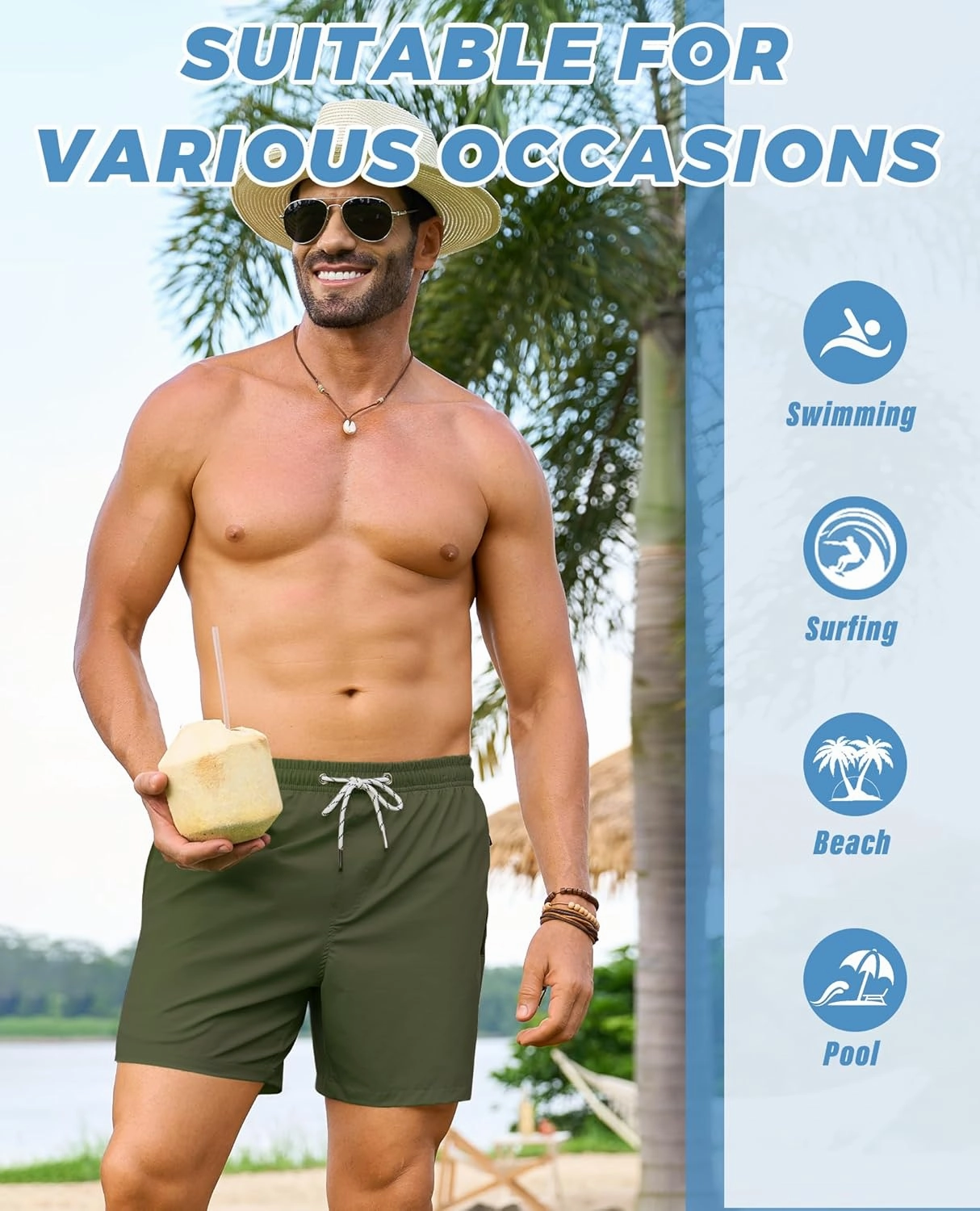 Alimens & Gentle Mens Swim Trunks 5" with Compression Linner Swim Shorts with Zipper Pocket Quick Dry Board Shorts for Men