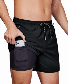 Alimens & Gentle Mens Swim Trunks 5" with Compression Linner Swim Shorts with Zipper Pocket Quick Dry Board Shorts for Men