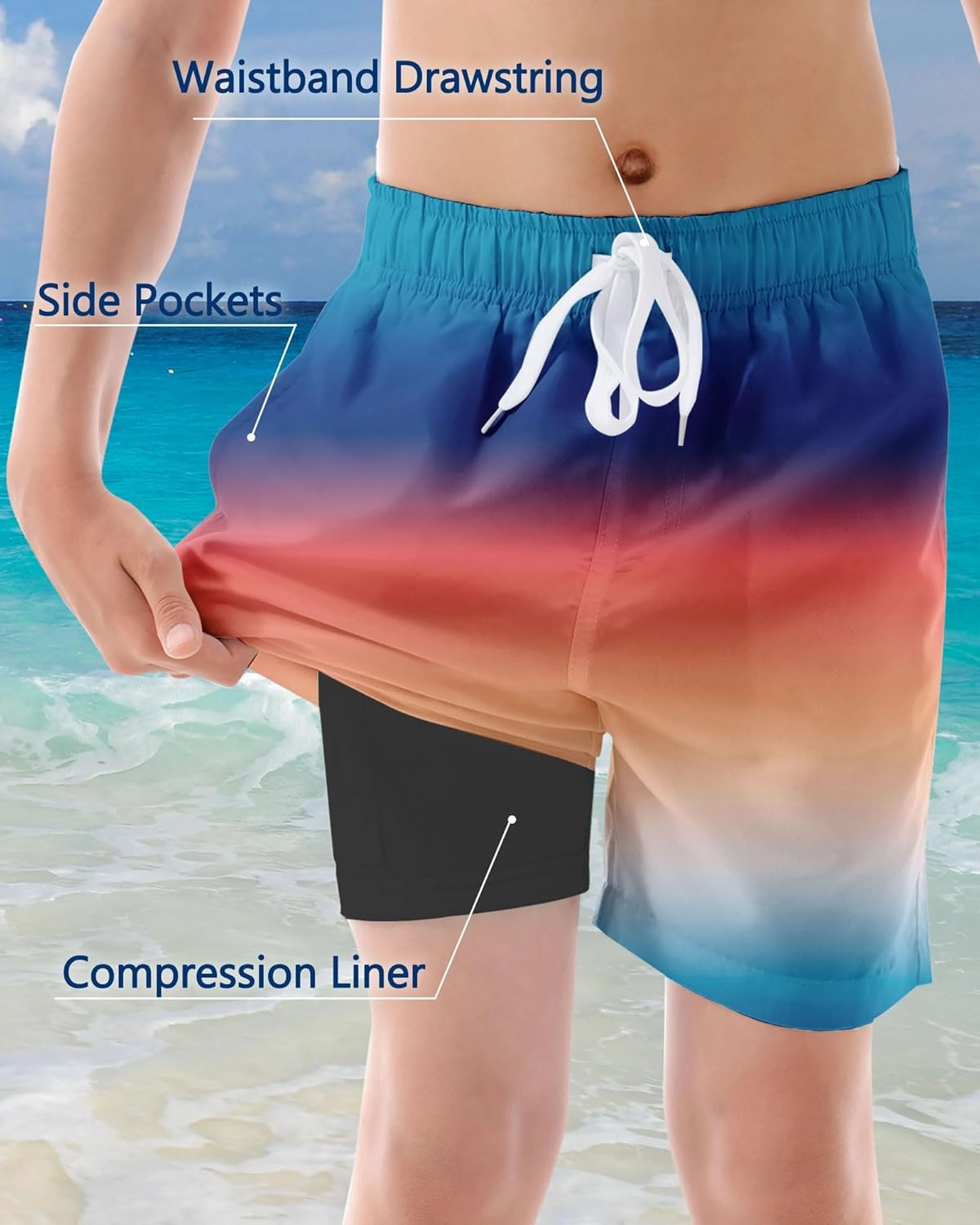 ALISISTER Boys Swim Trunks Compression Liner Swim Shorts Bathing Suit with Boxer Brief Quick Dry Swimwear 7-20T