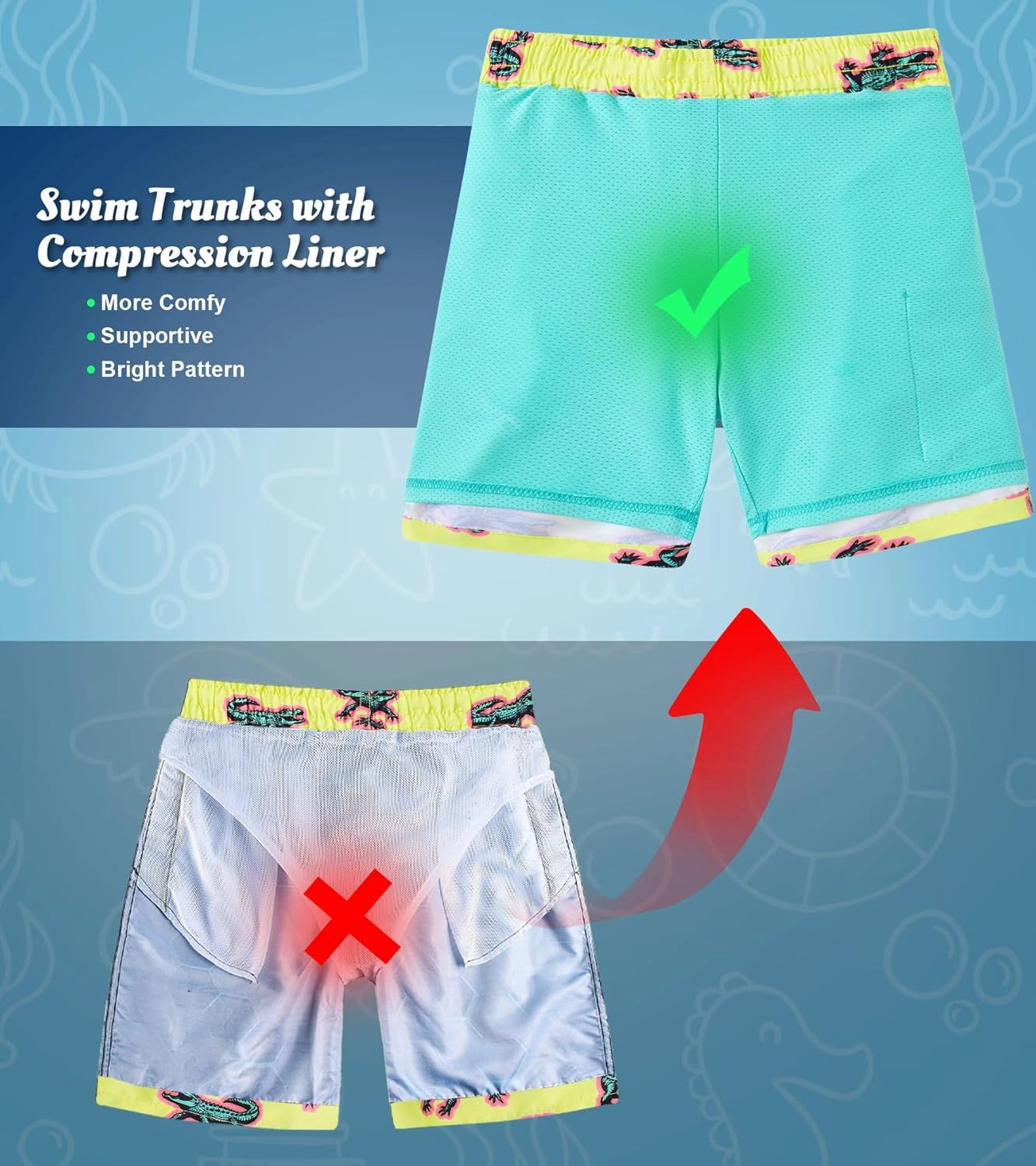 ALISISTER Boys Swim Trunks Compression Liner Swim Shorts Bathing Suit with Boxer Brief Quick Dry Swimwear 7-20T