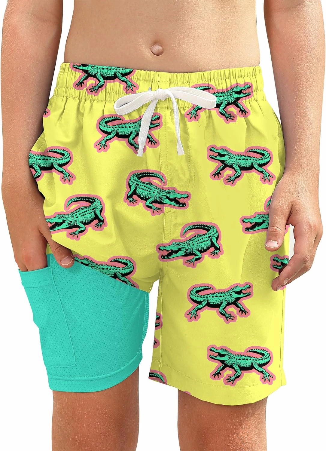 ALISISTER Boys Swim Trunks Compression Liner Swim Shorts Bathing Suit with Boxer Brief Quick Dry Swimwear 7-20T