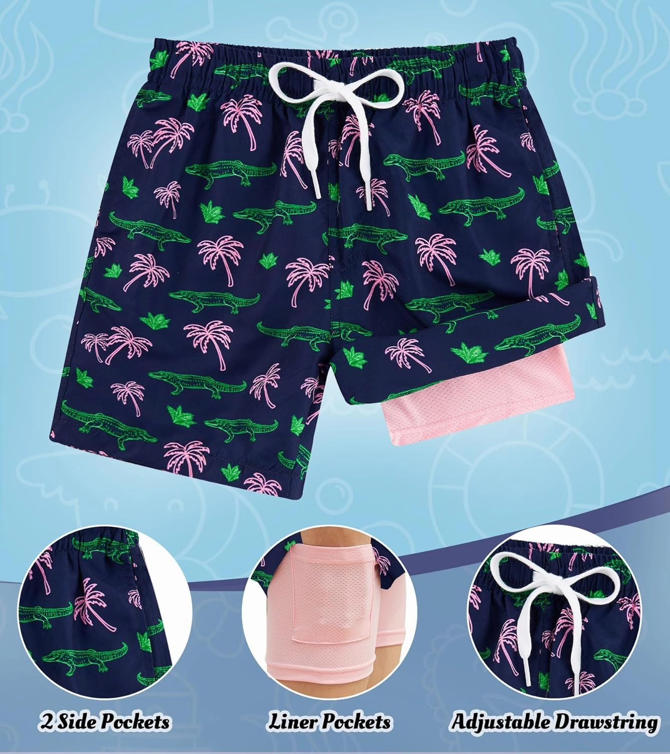 ALISISTER Boys Swim Trunks Compression Liner Swim Shorts Bathing Suit with Boxer Brief Quick Dry Swimwear 7-20T