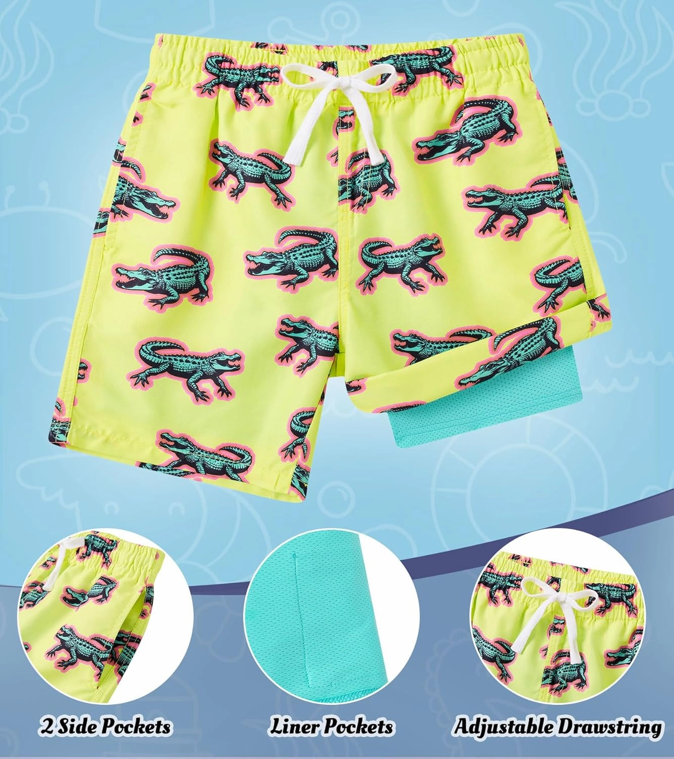 ALISISTER Boys Swim Trunks Compression Liner Swim Shorts Bathing Suit with Boxer Brief Quick Dry Swimwear 7-20T