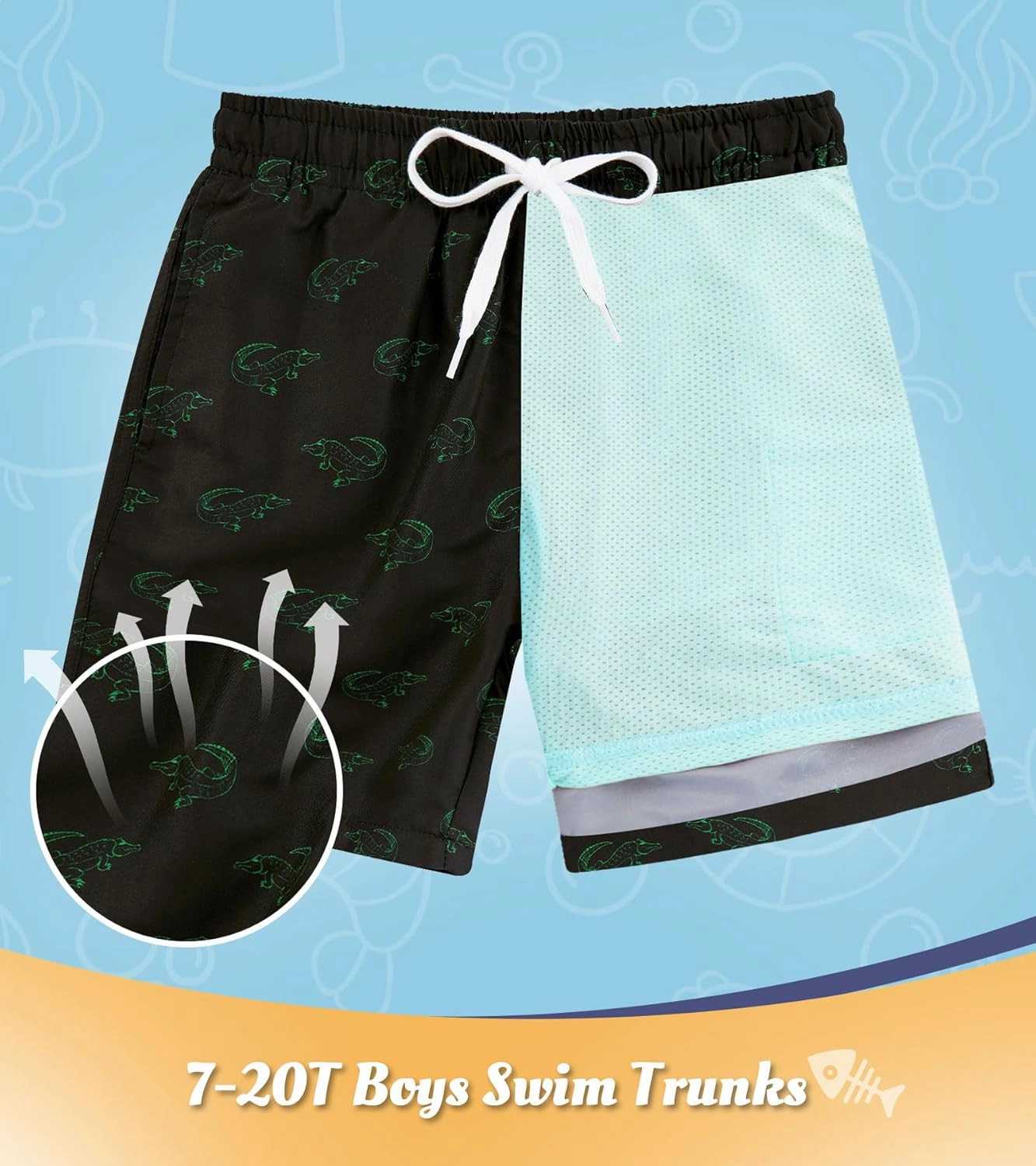 ALISISTER Boys Swim Trunks Compression Liner Swim Shorts Bathing Suit with Boxer Brief Quick Dry Swimwear 7-20T