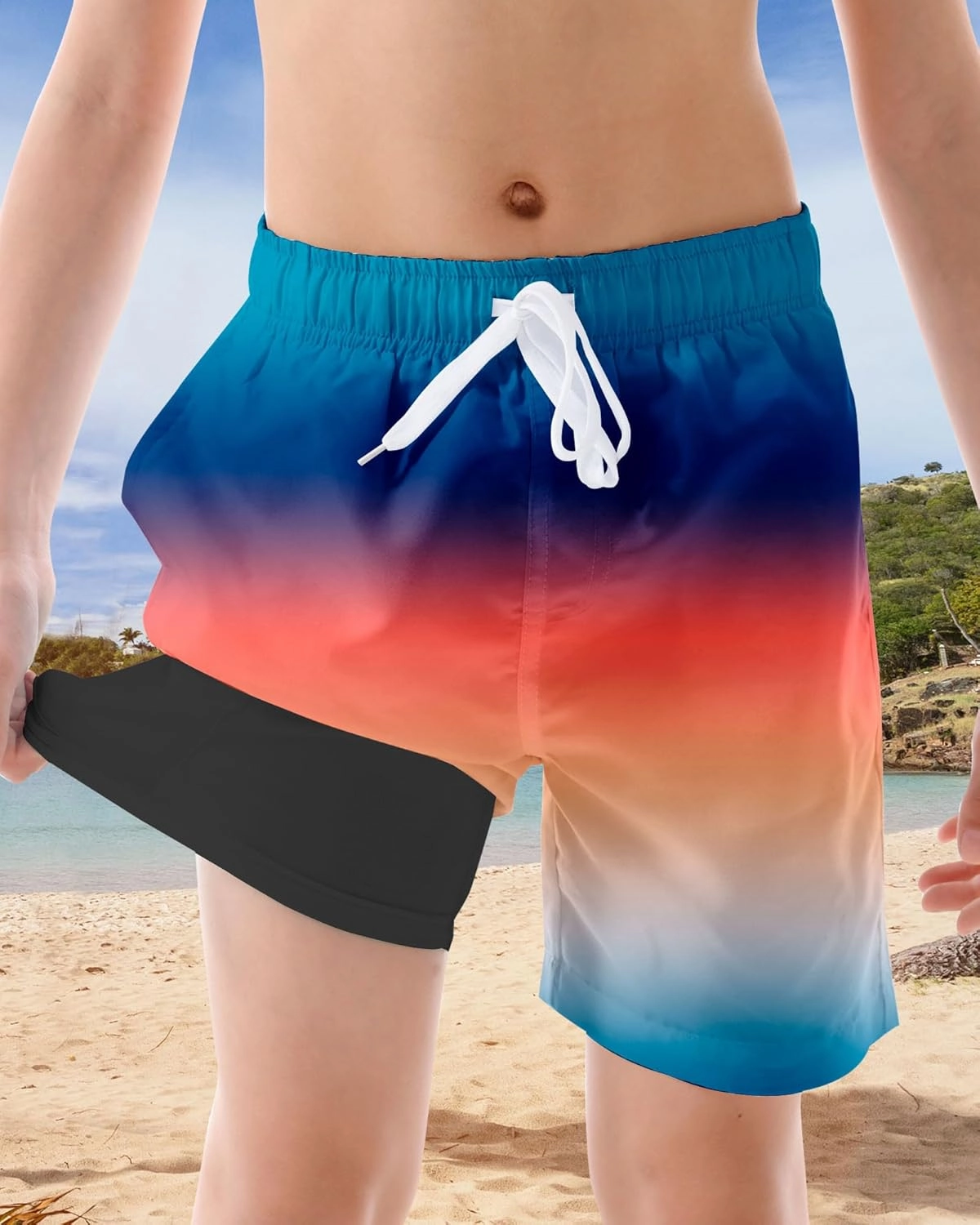 ALISISTER Boys Swim Trunks Compression Liner Swim Shorts Bathing Suit with Boxer Brief Quick Dry Swimwear 7-20T