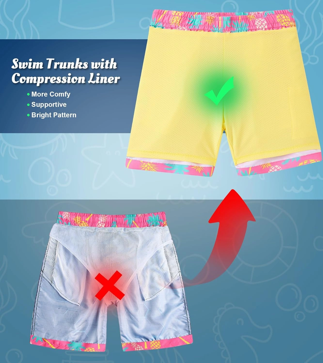 ALISISTER Boys Swim Trunks Compression Liner Swim Shorts Bathing Suit with Boxer Brief Quick Dry Swimwear 7-20T