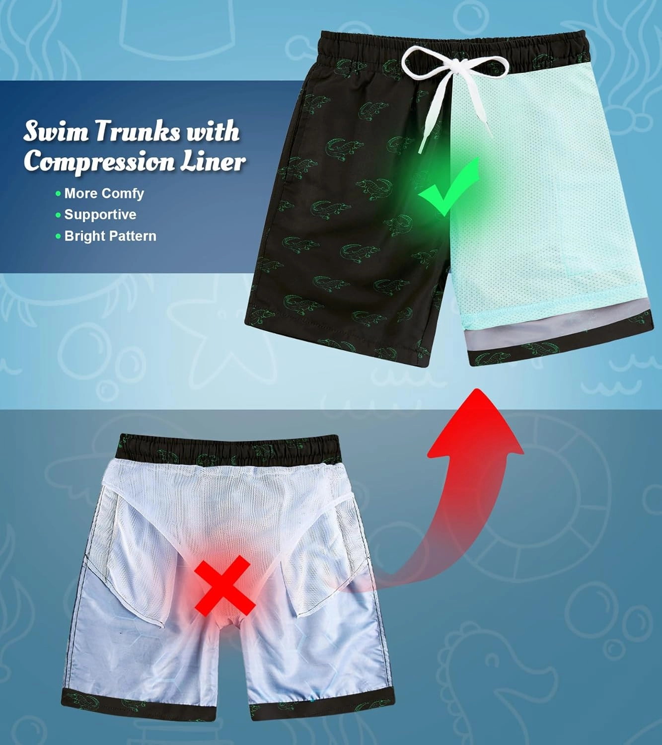 ALISISTER Boys Swim Trunks Compression Liner Swim Shorts Bathing Suit with Boxer Brief Quick Dry Swimwear 7-20T
