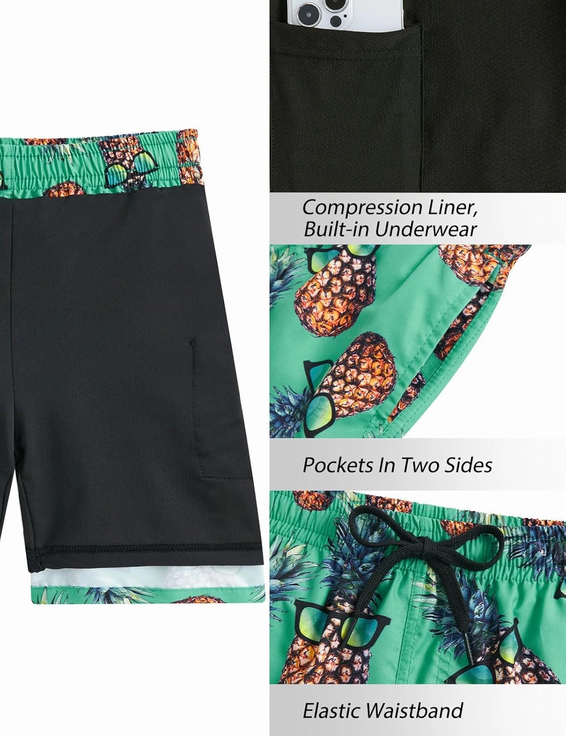 ALISISTER Boys Swim Trunks with Compression Liner with Pockets Bathing Suit 2-20 Years Old