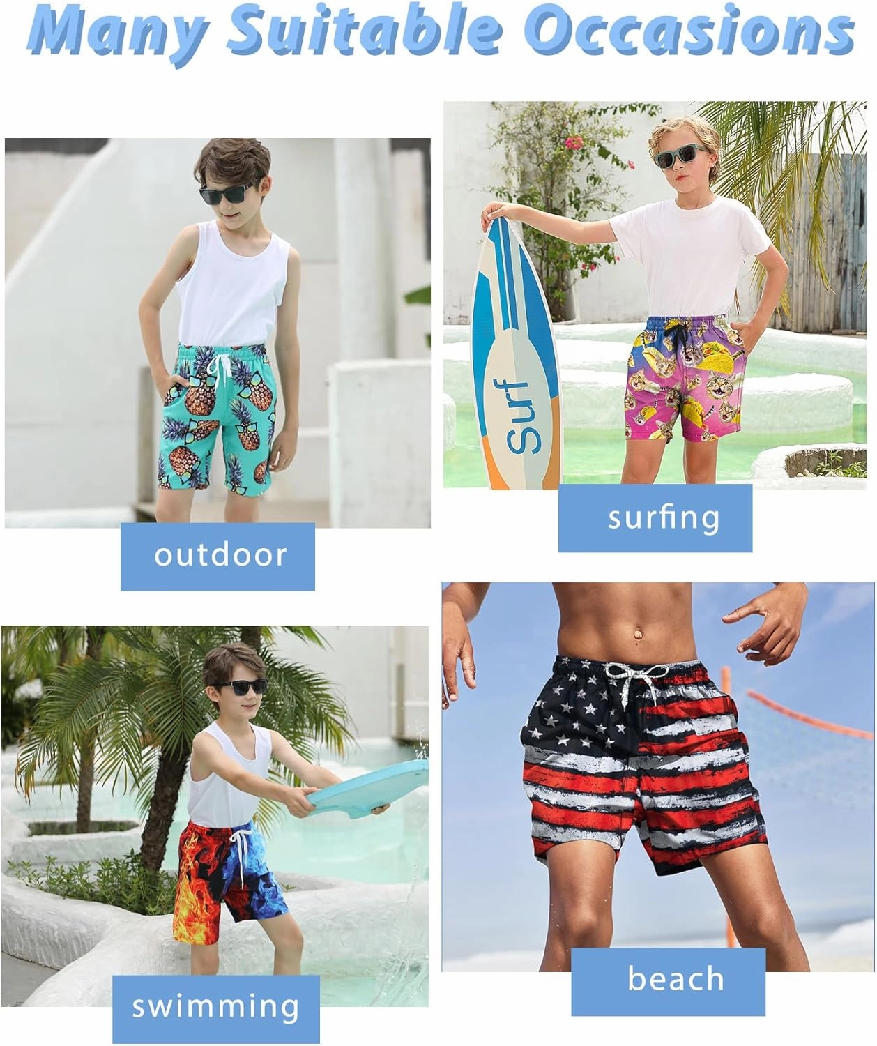 ALISISTER Boys Swim Trunks with Compression Liner with Pockets Bathing Suit 2-20 Years Old