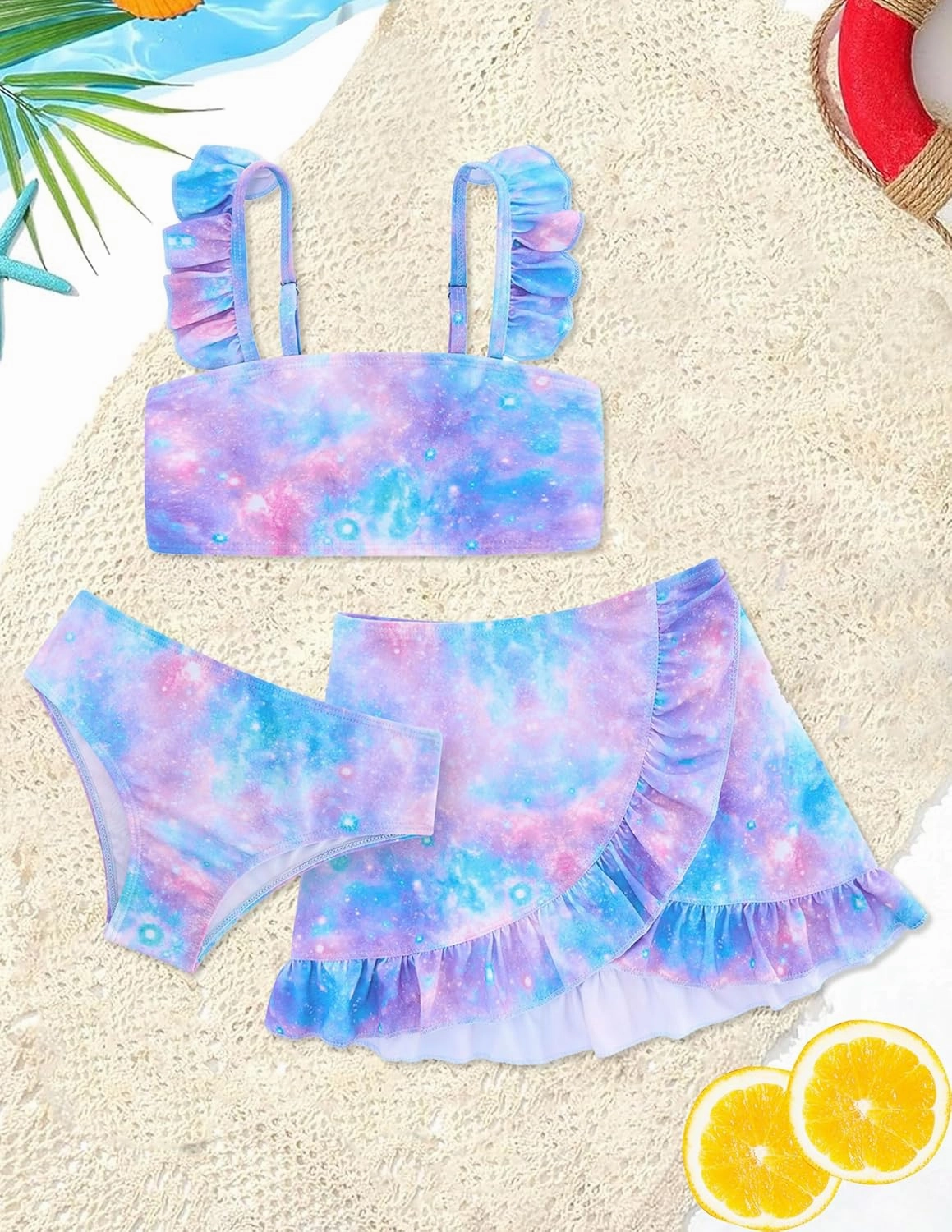 ALISISTER Girls Bathing Suits 3 Piece Swimsuit Summer Bikini Tankini Sets with Cover Up Skirt for 5-12 Years