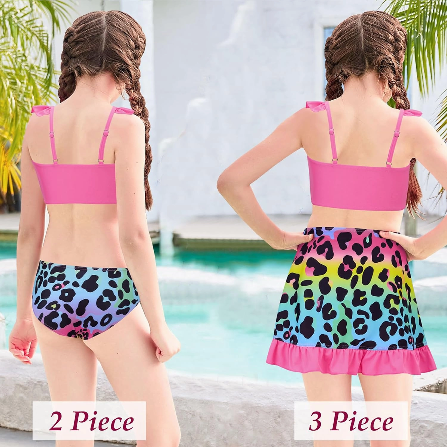 ALISISTER Girls Bathing Suits 3 Piece Swimsuit Summer Bikini Tankini Sets with Cover Up Skirt for 5-12 Years