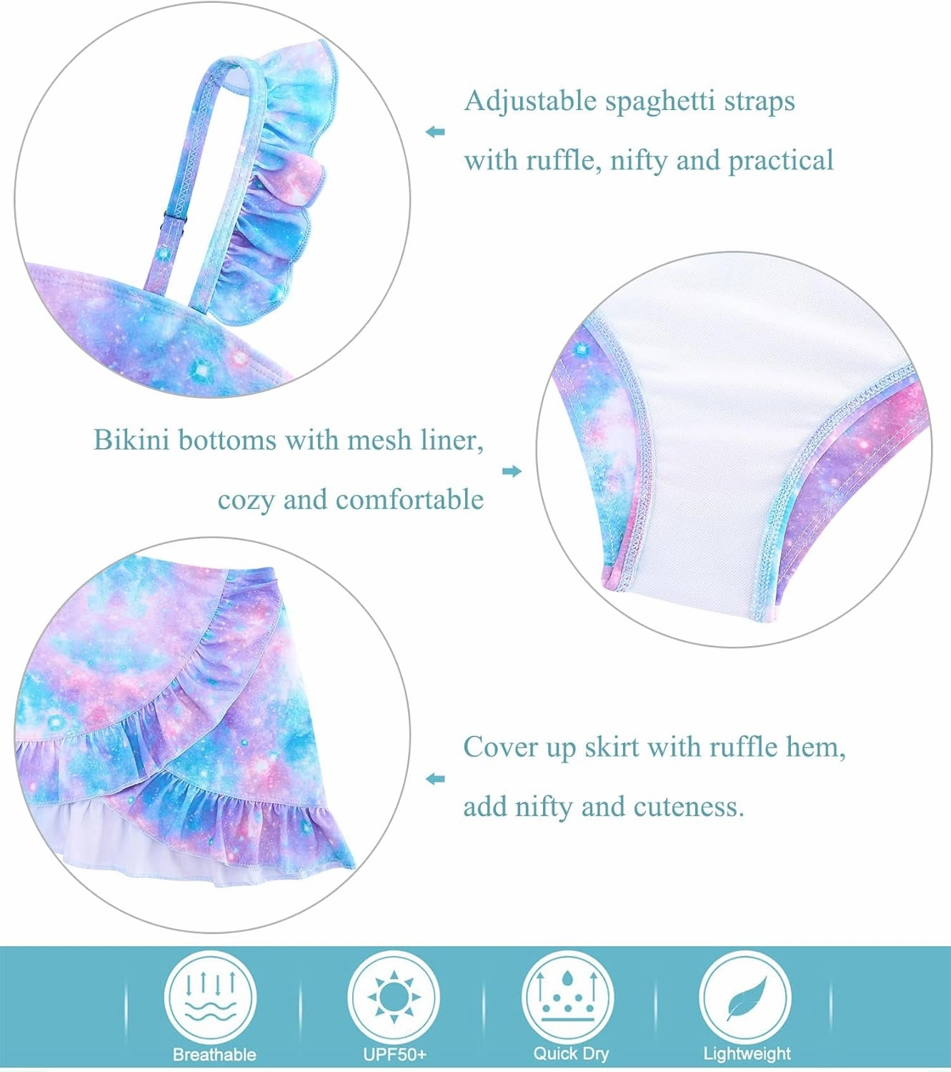 ALISISTER Girls Bathing Suits 3 Piece Swimsuit Summer Bikini Tankini Sets with Cover Up Skirt for 5-12 Years