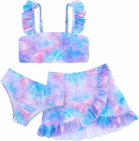 ALISISTER Girls Bathing Suits 3 Piece Swimsuit Summer Bikini Tankini Sets with Cover Up Skirt for 5-12 Years