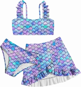 ALISISTER Girls Bathing Suits 3 Piece Swimsuit Summer Bikini Tankini Sets with Cover Up Skirt for 5-12 Years