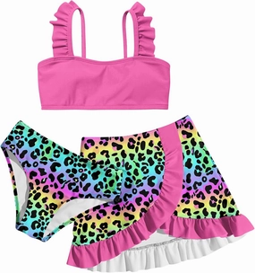 ALISISTER Girls Bathing Suits 3 Piece Swimsuit Summer Bikini Tankini Sets with Cover Up Skirt for 5-12 Years