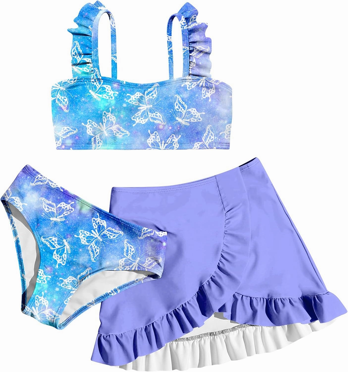 ALISISTER Girls Bathing Suits 3 Piece Swimsuit Summer Bikini Tankini Sets with Cover Up Skirt for 5-12 Years