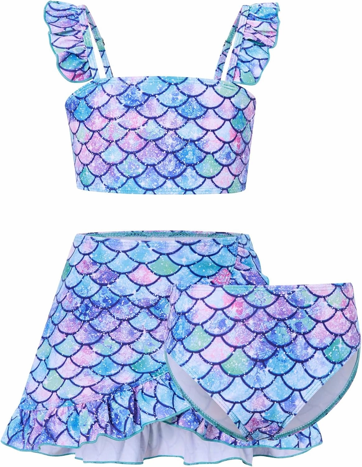 ALISISTER Girls Bathing Suits 3 Piece Swimsuit Summer Bikini Tankini Sets with Cover Up Skirt for 5-12 Years