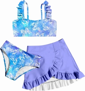 ALISISTER Girls Bathing Suits 3 Piece Swimsuit Summer Bikini Tankini Sets with Cover Up Skirt for 5-12 Years