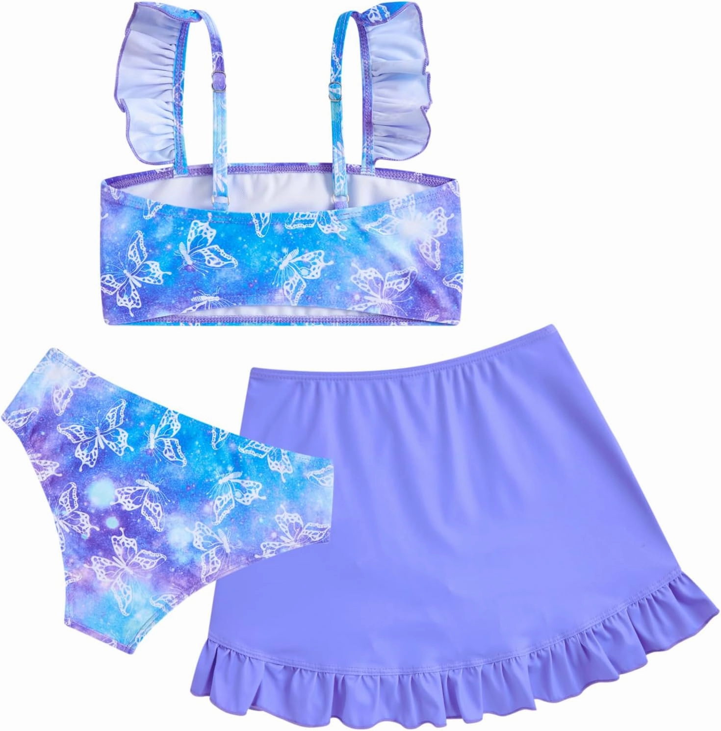 ALISISTER Girls Bathing Suits 3 Piece Swimsuit Summer Bikini Tankini Sets with Cover Up Skirt for 5-12 Years
