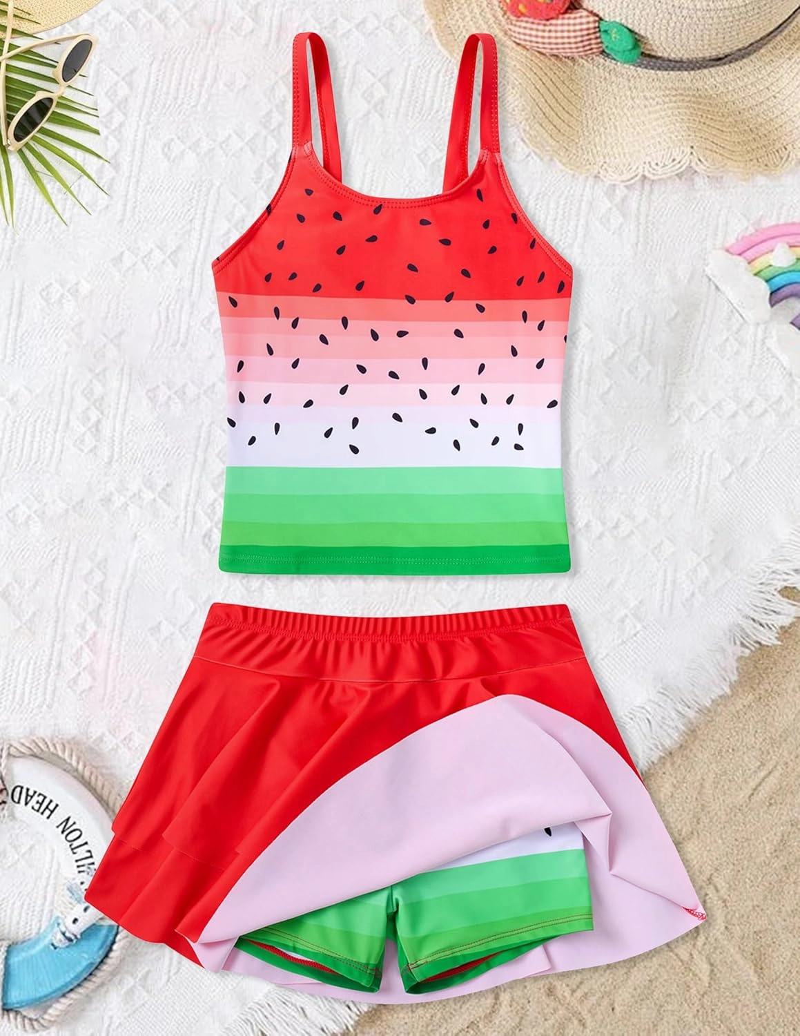 ALISISTER Girls Tankini Swimsuit Two Piece Bathing Suits Summer Beach Swimwear with Shorts for 7-12 Years