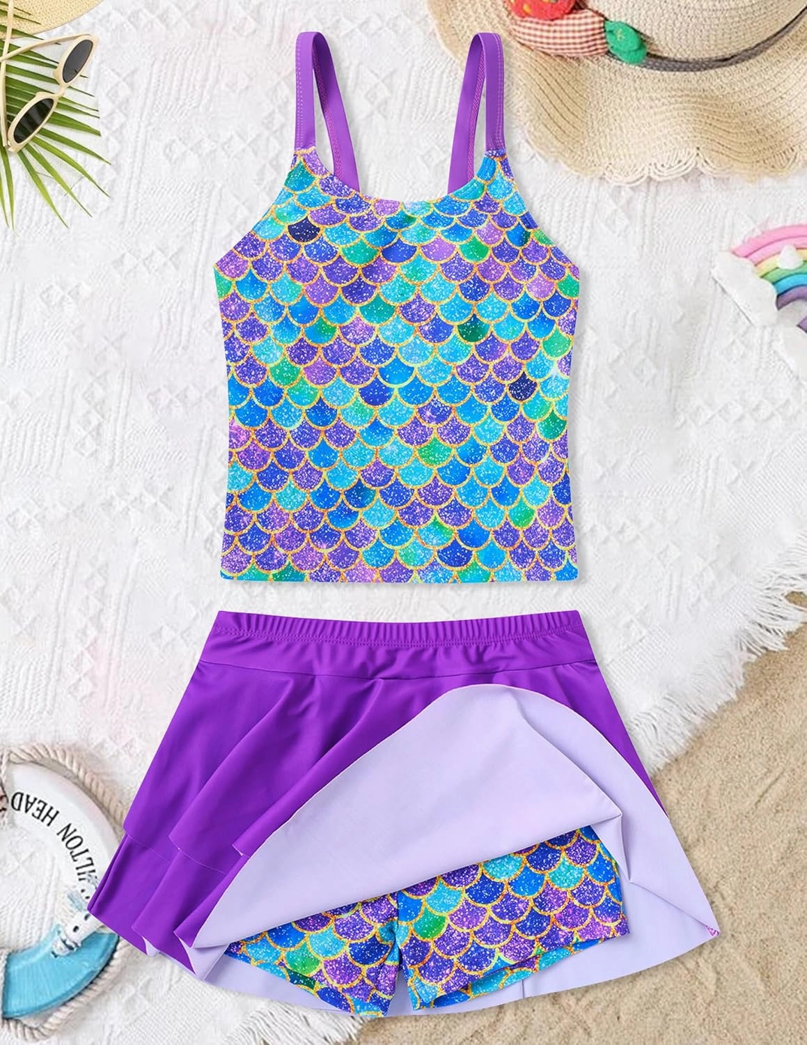 ALISISTER Girls Tankini Swimsuit Two Piece Bathing Suits Summer Beach Swimwear with Shorts for 7-12 Years