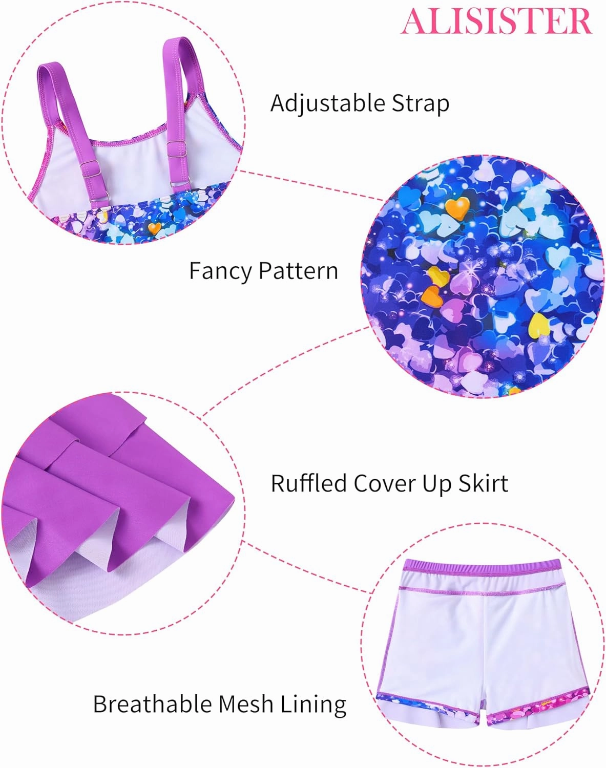 ALISISTER Girls Tankini Swimsuit Two Piece Bathing Suits Summer Beach Swimwear with Shorts for 7-12 Years