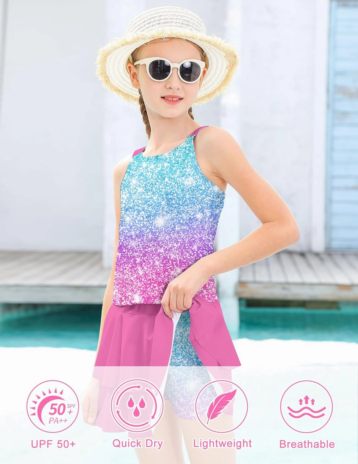 ALISISTER Girls Tankini Swimsuit Two Piece Bathing Suits Summer Beach Swimwear with Shorts for 7-12 Years