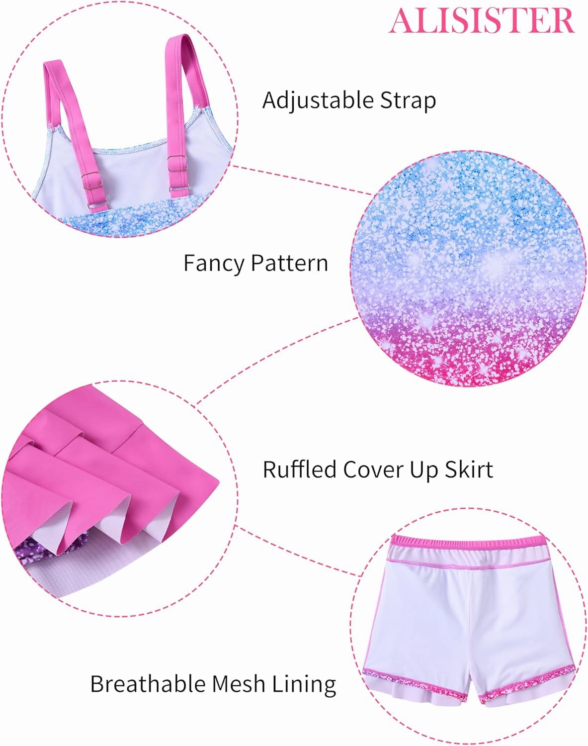 ALISISTER Girls Tankini Swimsuit Two Piece Bathing Suits Summer Beach Swimwear with Shorts for 7-12 Years