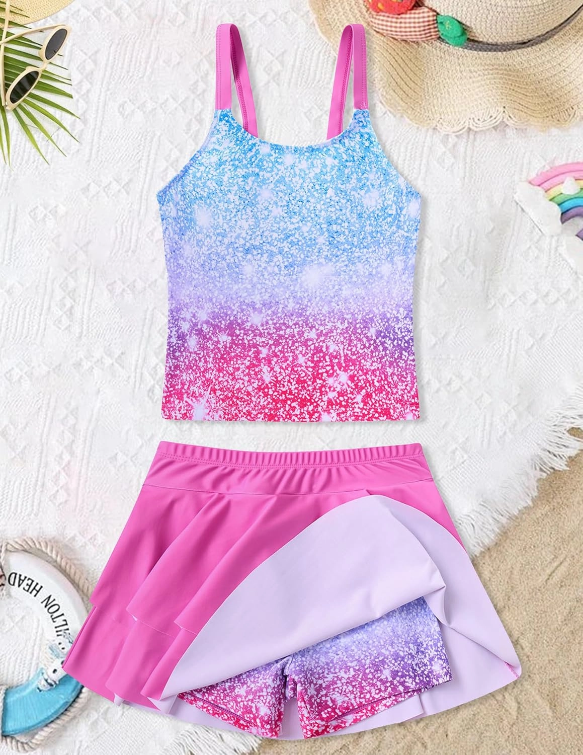 ALISISTER Girls Tankini Swimsuit Two Piece Bathing Suits Summer Beach Swimwear with Shorts for 7-12 Years