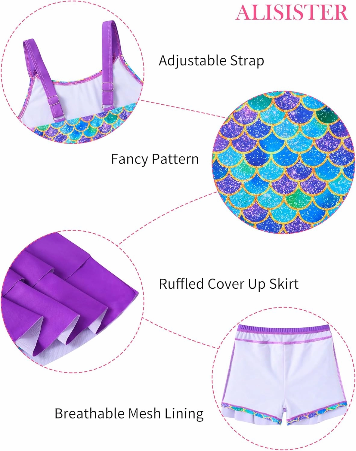 ALISISTER Girls Tankini Swimsuit Two Piece Bathing Suits Summer Beach Swimwear with Shorts for 7-12 Years