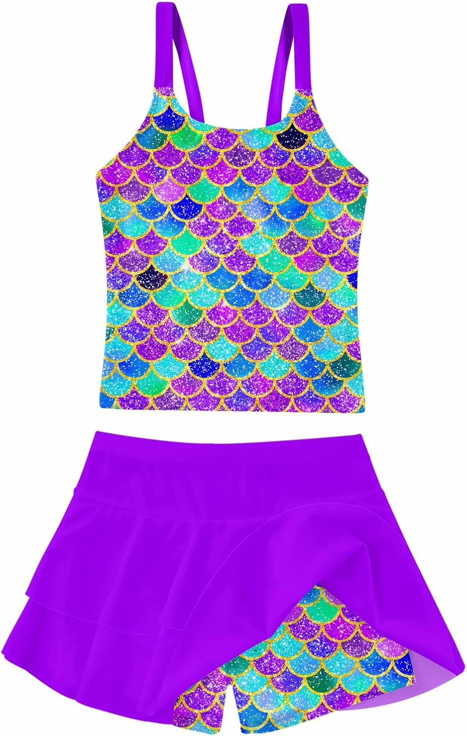 ALISISTER Girls Tankini Swimsuit Two Piece Bathing Suits Summer Beach Swimwear with Shorts for 7-12 Years